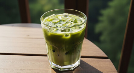 Iced Matcha on Table at Treehouse Balcony