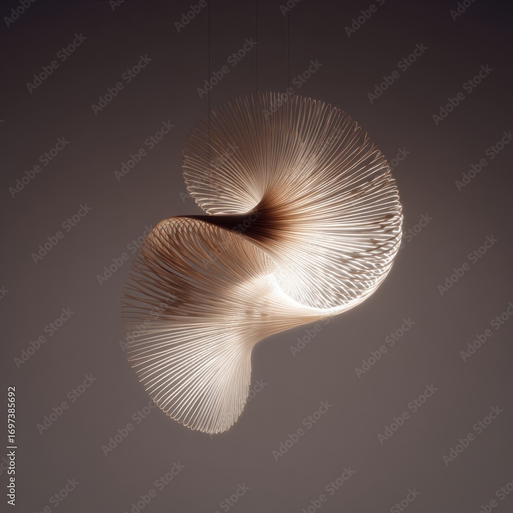 Poster elegant abstract light fixture with fluid curves and sculptural design illuminating a minimalist spa