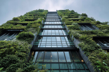 Lush Green Vegetation Climbing Modern Building Facade