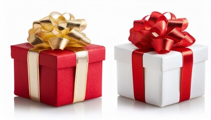 Fototapeta premium Red and white gift boxes with gold ribbons