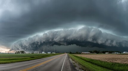 Dramatic Storm Front Approaching Rural Landscape Under Dark, Brooding Clouds and Foreboding Skies