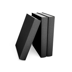 Three Black Hardcover Books Isolated Against White Background in Minimalist Style. 3D Illustration. File with Clipping Path