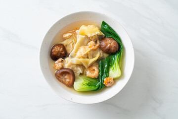 pork dumpling soup with shrimps and vegetable