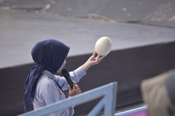 Ostrich egg. Ostrich egg in human hands.