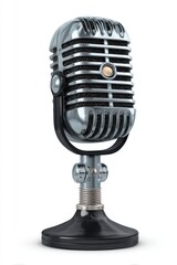 Gleaming silver vintage-style microphone with a rounded base, set against a white background