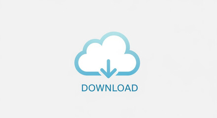 A simple blue cloud with a download arrow and the word download, minimal design