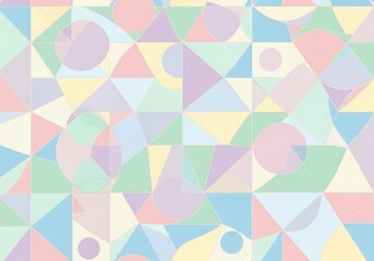 Playful geometric abstraction with pastel tones and layered shapes