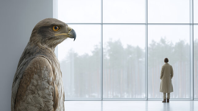 Focused hawk giving individual attention and personal scrutiny