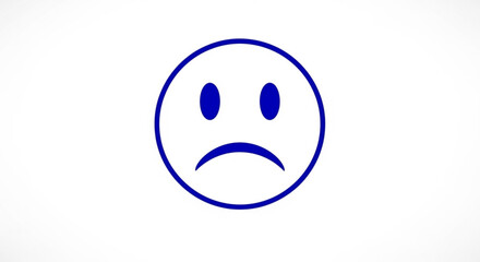 Fototapeta premium Sad face emoticon a simple blue outline of a sad face with downturned mouth and eyes