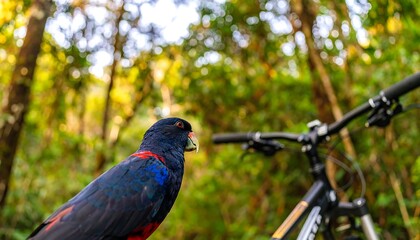 Parrot and bike in forest