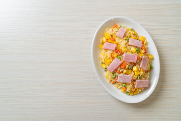 fried rice with ham and mixed vegetable (carrot, green bean peas, carrot)