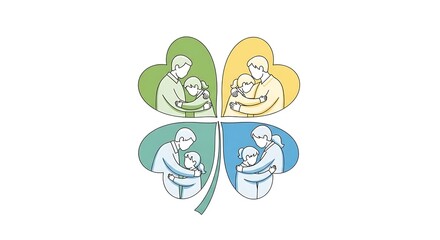 Four Heart-Shaped Family Hugs Forming a Cloverleaf