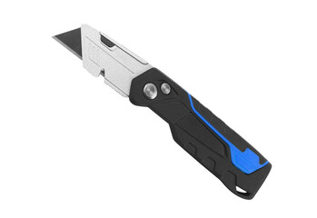Utility knife with black and blue handle isolated on transparent background