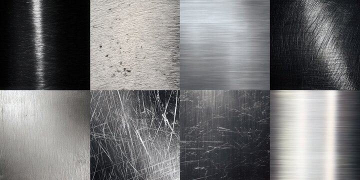 Different metal textures showcasing varied finishes and patterns for creative backgrounds.