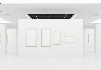 Contemporary White Exhibition Space with Empty Frames
