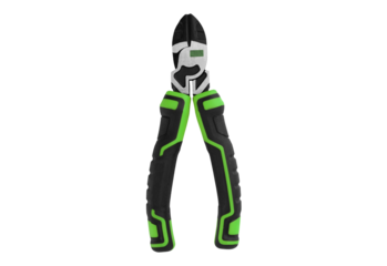 Wire cutters with black and green handles isolated on transparent background