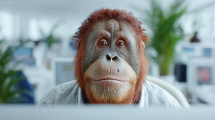 Orangutan showing intelligence through evolutionary thinking