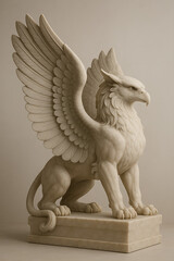 Fototapeta premium Classical white stone statue of a powerful griffin, a legendary creature from ancient mythology, isolated on a neutral background