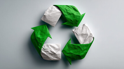 Crumpled Paper Recycling Symbol Representing Sustainability and Eco-Friendly Practices for Environment Conservation Efforts