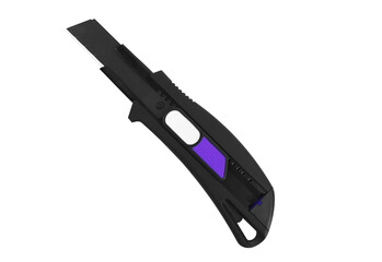 Black utility knife with purple and white accents isolated on transparent background