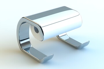 Shiny, modern, minimalist toilet paper holder, chrome finish. Holds a roll