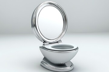 Shiny, modern toilet with a chrome finish and open lid on a white background