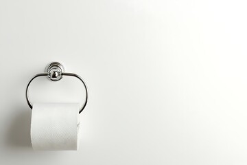 White roll of paper on a chrome holder against a plain white wall