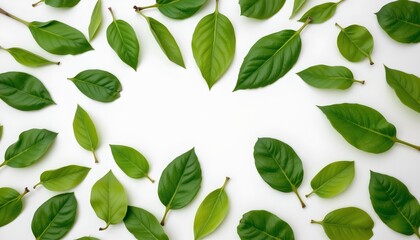 Fototapeta premium Fresh Green Leaf Border with White Background