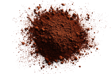 Dark brown powder, scattered, circular pile