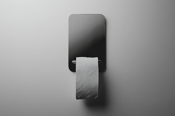 Minimalist black toilet paper holder with a roll of white toilet paper