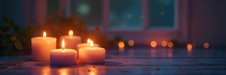 Soft, ethereal glow of candles illuminating a serene space, creating a spiritual and calming atmosphere Perfect for meditation, yoga, or mindfulness imagery , mystical, meditation