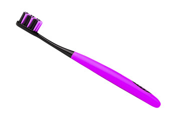 Purple toothbrush with black bristles isolated on transparent background