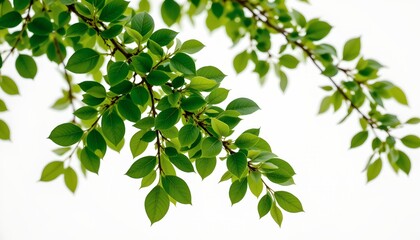 Obraz premium Vibrant Green Leaves Branch Against White Background
