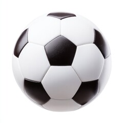 Obraz premium Black and white soccer ball with pentagon pattern, isolated on white background, lit from above