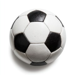 Black-and-white soccer ball casts shadow on plain background, showing detailed seams and spherical form