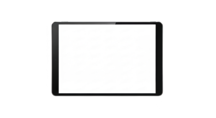 A modern black tablet with a blank white screen is isolated on a pure transparent background, ready for digital content