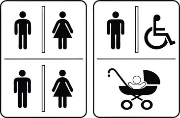Restroom Signage Featuring Male Female Accessible and Baby Changing Symbols Public Convenience and Facilities Representation