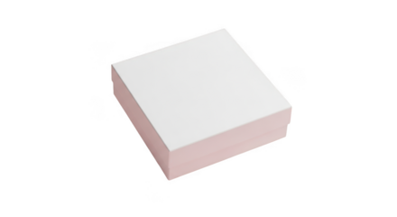 A simple, closed, light pink and white square gift box is shown from a slightly elevated angle, isolated on a plain transparent background