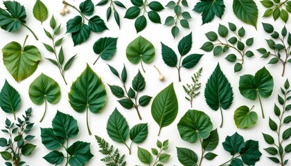 Naklejka premium Diverse Green Leaf Collection White Background