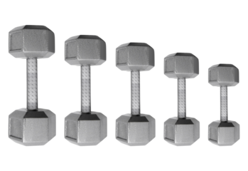 Set of five hexagonal dumbbells isolated on transparent background