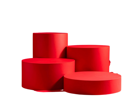 Firefly_ red podiums on a white background. red podium for product stands