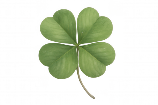 Lucky green four-leaf clover sitting against transparent backdrop, symbolizing good fortune across cultural landscapes - Powered by Adobe