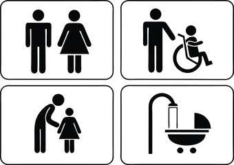 Set of Public Signage Icons Restroom Accessibility Baby Care Facilities Information and Directions for People