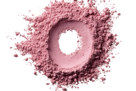 A ring of pink powder on a black background.  A hole in the center