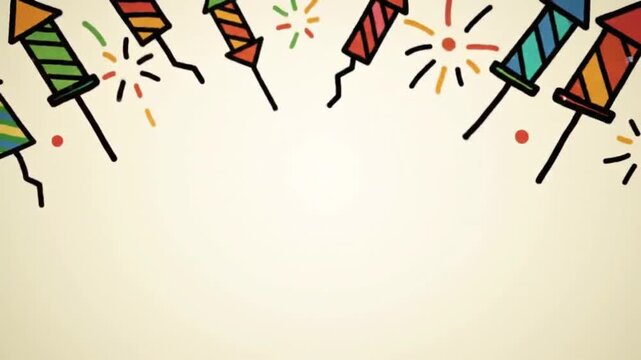 Festive Celebration Colorful Fireworks Bursting on a Cream Background