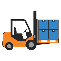 Vector Forklift lifting blue boxes on pallet, logistics concept