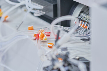 Medical equipment showing complex network of tubes and connectors