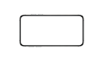 Fototapeta premium A modern smartphone with a blank screen is positioned horizontally, isolated on a pure transparent background, ready for digital content