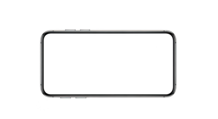 A modern smartphone with a blank screen is positioned horizontally, isolated on a pure transparent background, ready for digital content