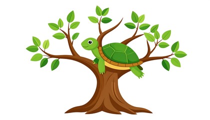 Cartoon turtle resting on a tree